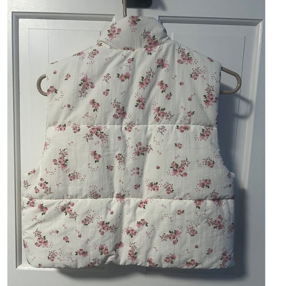 Love Fire Floral Puffer Vest Women S White Pink Cropped - Picture 2 of 5